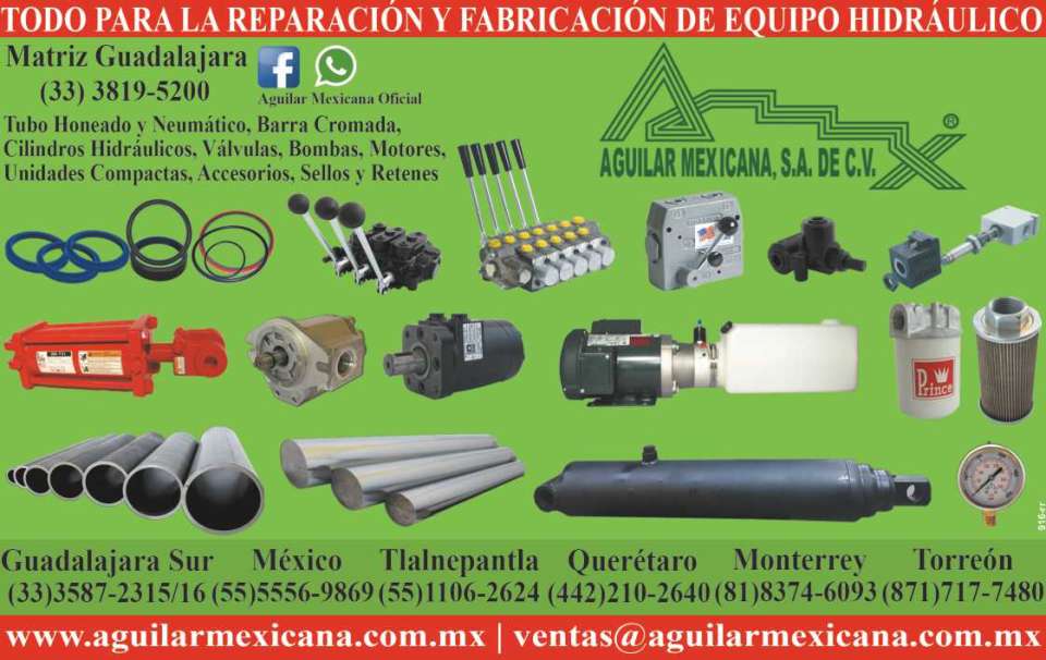 Reparacion y fabricacion de equipo hidraulico, tubo neumatico de acero, aluminio y laton, motores, valvulas, bombas, sellos y cilindros hidraulicos, tubo honeado, barra cromada PTR y tubo HSS Reparacion y fabricacion de equipo hidraulico, tubo neumatico de acero, aluminio y laton, motores, valvulas, bombas, sellos y cilindros hidraulicos, tubo honeado, barra cromada PTR y tubo HSS