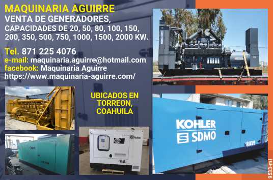 Sale and rental of generators, capacity from 20 to 2000 KW, open or acoustic booth.